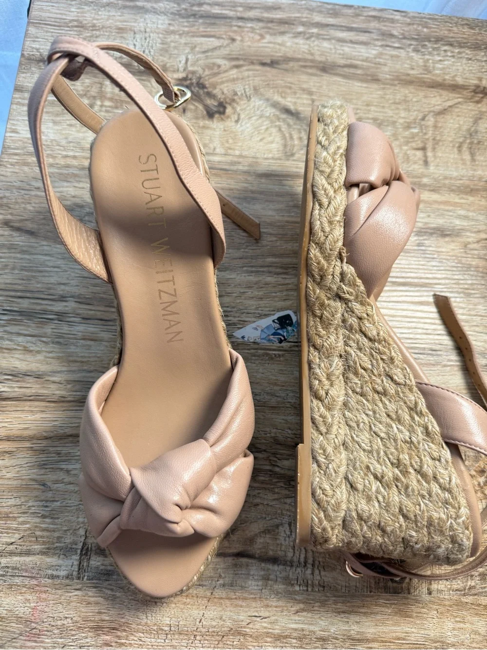Stuart Weitzman Nude Blush Knotted Espadrille Wedge Sandals - Picture 2 of 6